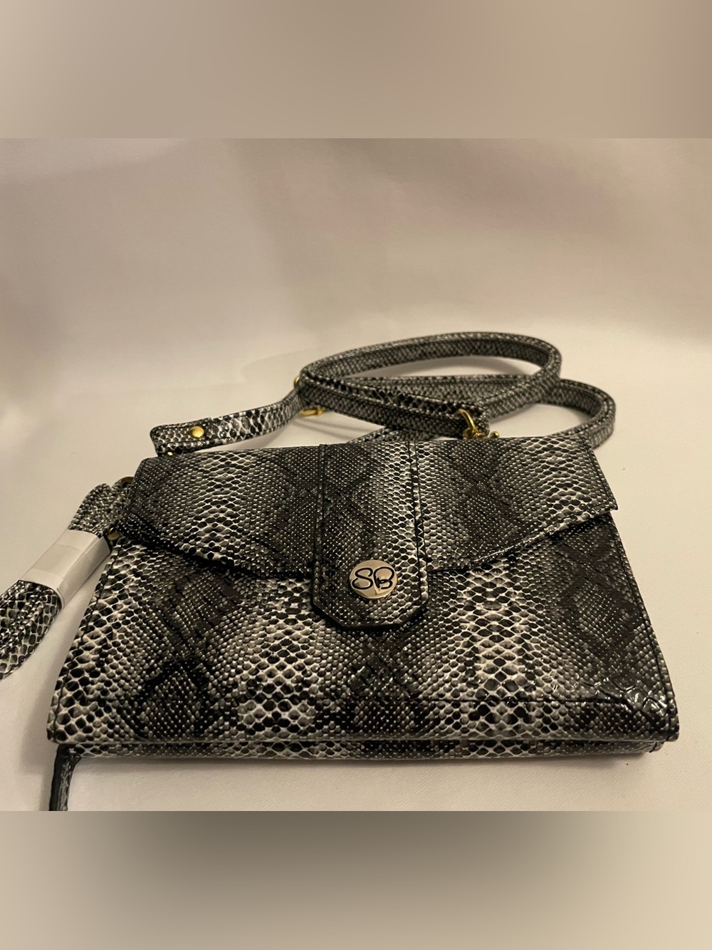 SB Faux Snake-Print Black Crossbody Bag